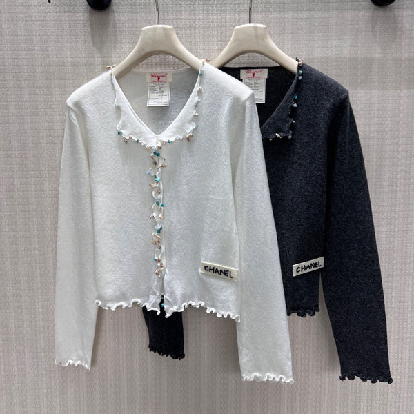 CC 26S Cardigan Bead & Rhinestone Embellishments Cashmere 425523