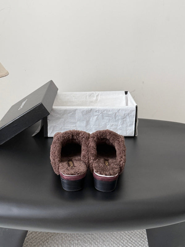 CC 26S Shearling Trim Mules Burgundy Gold Suede 127801