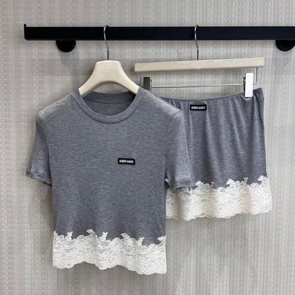 Miu 2026 Lace Set Grey White Cotton