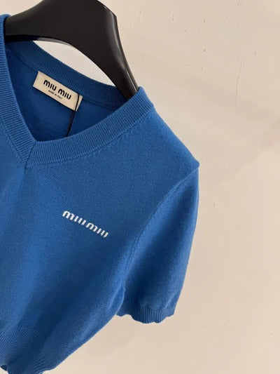 Miu 2026 V-neck Short Sleeved Shirt Wool 341139