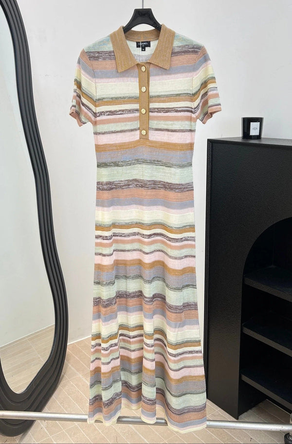 CC 2026 Rainbow Striped Knit Dress Cotton 626203