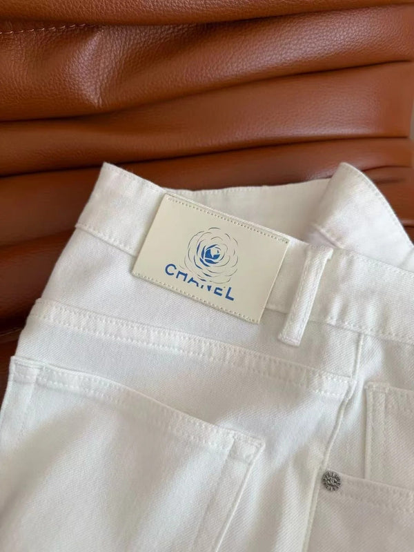CC 2026 Double C Logo Jeans White Cotton