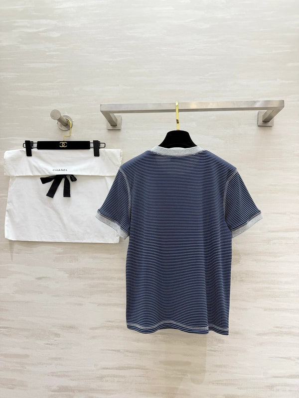 Chanel 2026 Camellia Striped T-Shirt Cotton 213368