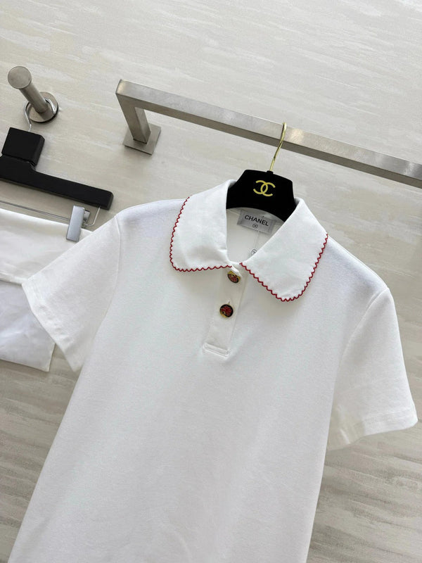 CC 2026 Red-Trimmed Peter Pan Collar Polo Short-Sleeve White Cotton 666394