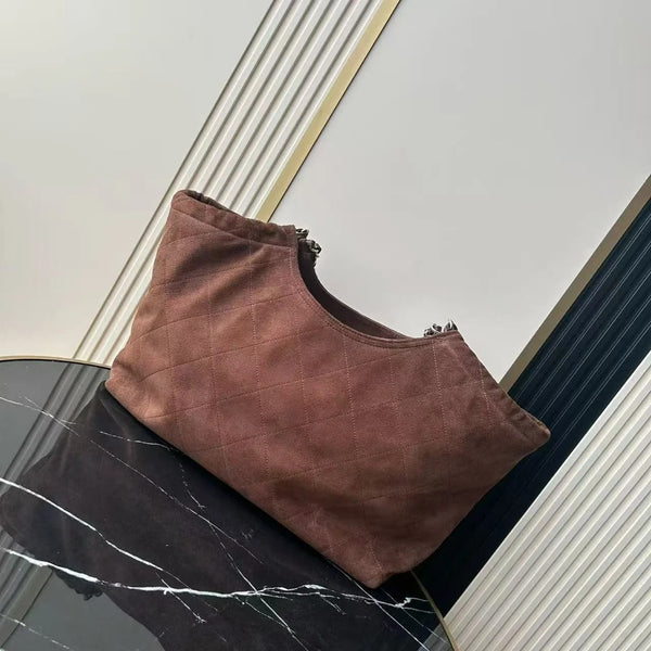 CC 26s Quilted Neo Cabas Shopping Tote Bag 38cm Dark Brown Suede
