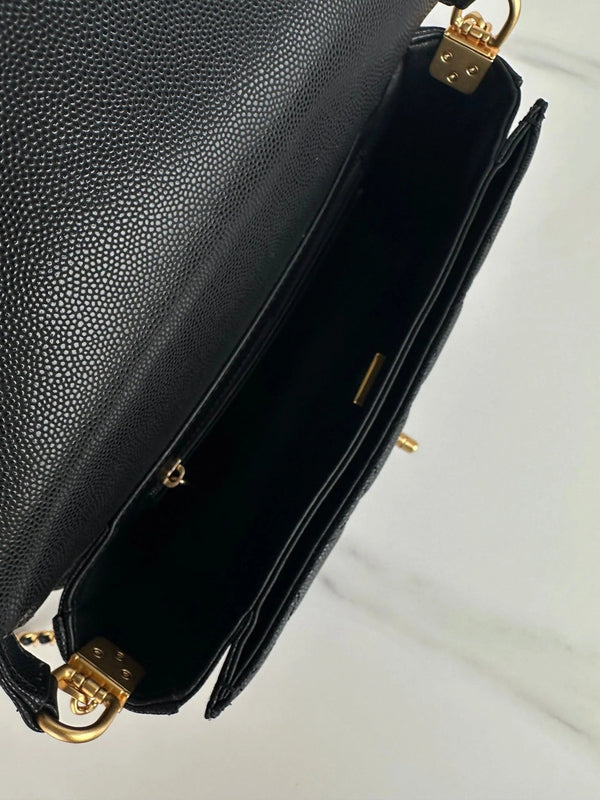 CC 2026 Flap Bag with Top Handle 19CM Gum-grain Cowhide