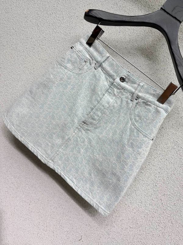 CD 2026 Denim Midi Skirt Light Blue Cotton 400983