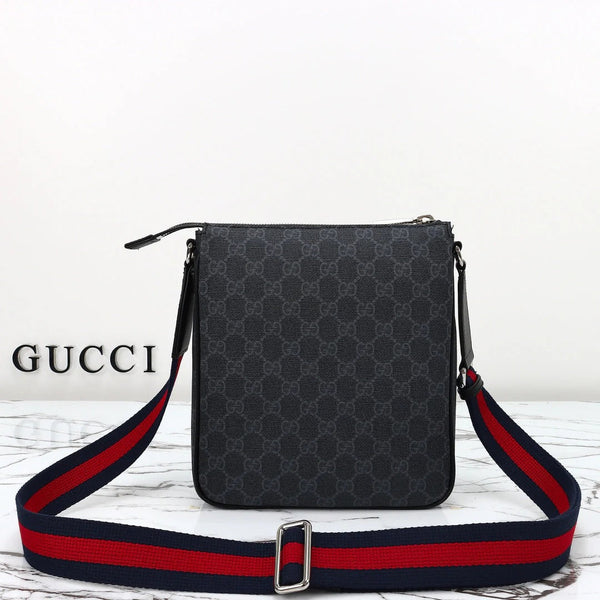 GG 2026 Flatpack Small Messenger Bag 24cm Black Dark Gray Canvas Leather