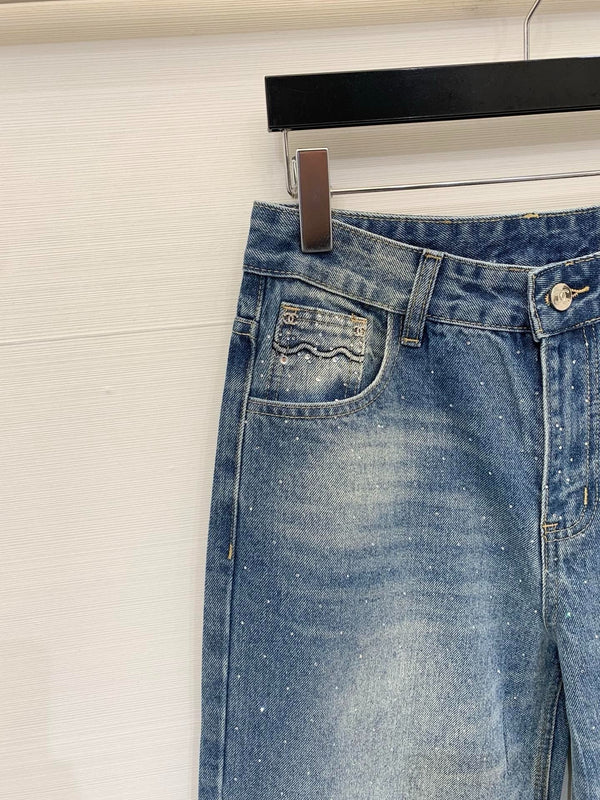Chanel 2026 Rhinestone-Embellished Straight-Leg Jeans 155198