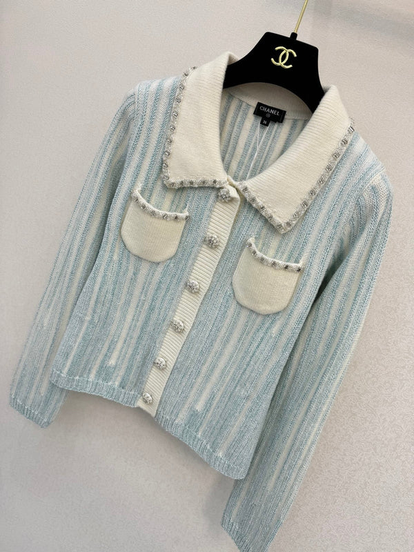 CC 2026 Striped Cardigan Blue White Wool 424700