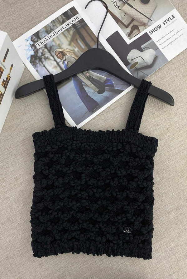 Chanel 2026 Tweed Diamond Quilted Openwork Knit Camisole Viscose Cotton 170743