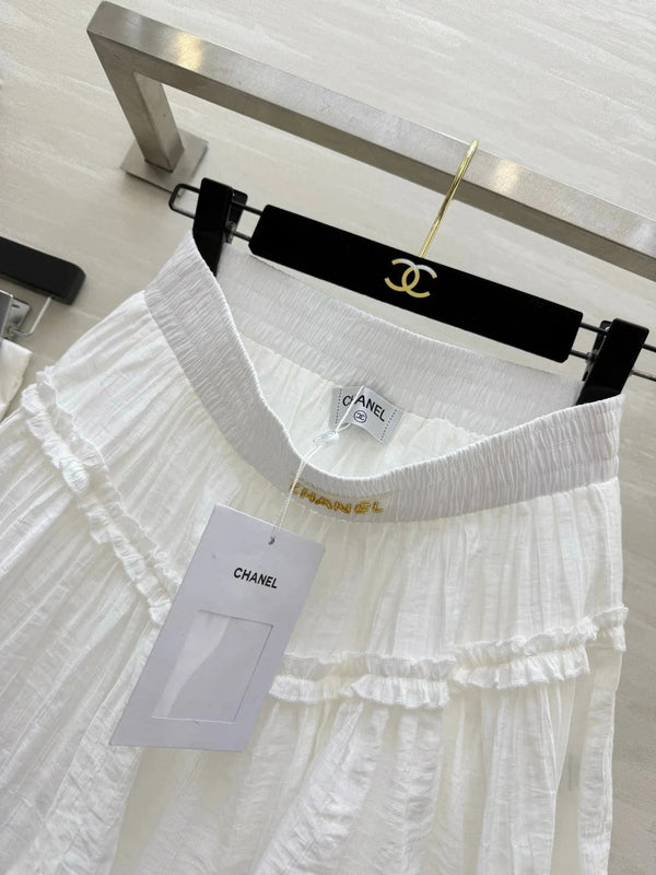 CC 2026 Double-layered Ruffled Skirt White Cotton 666397