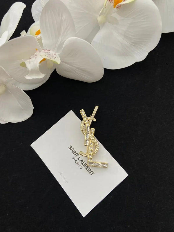 YSL Brooch With Sparkling Crystals