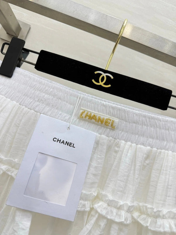 CC 2026 Double-layered Ruffled Skirt White Cotton 666397