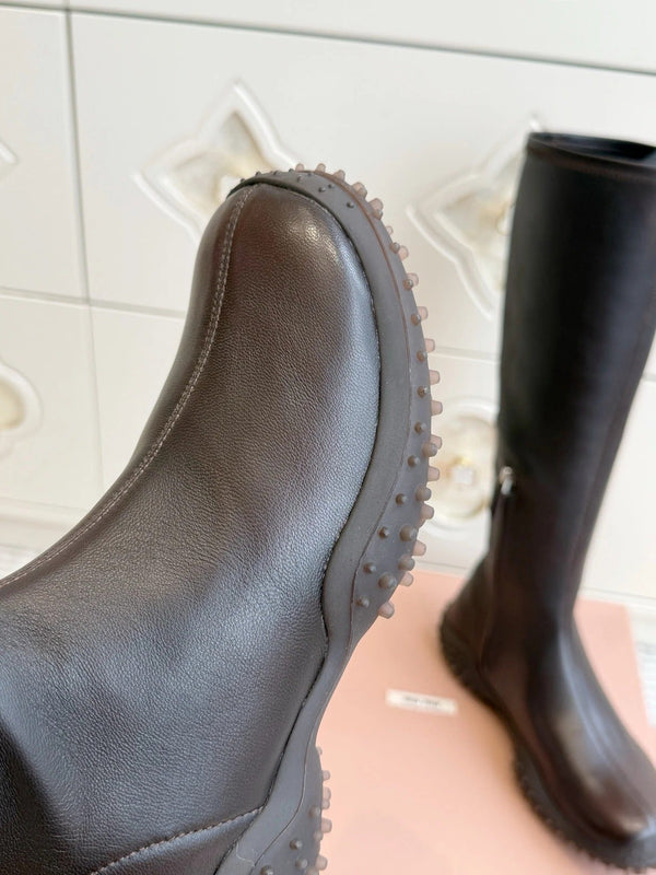 Miu 2026 Retro Sporty High-Top Stretch Boots Sheepskin 955678