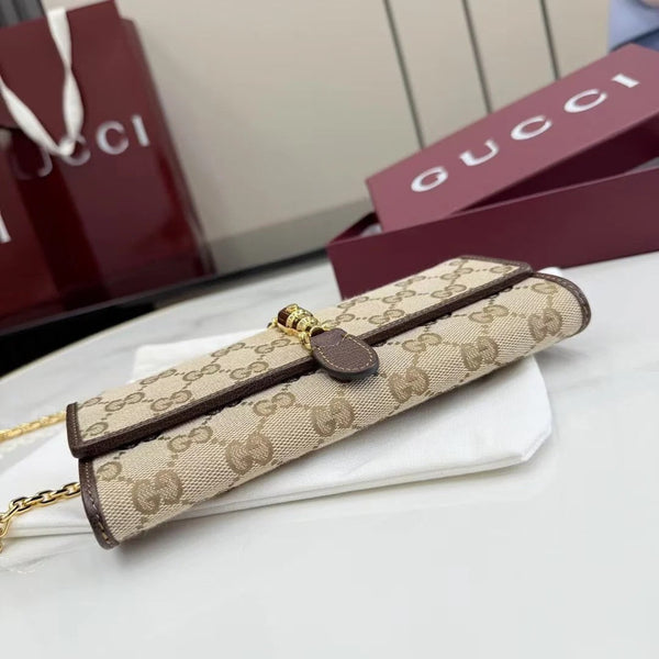 GG 2026 Jackie Wallet 19cm Brown Canvas Leather