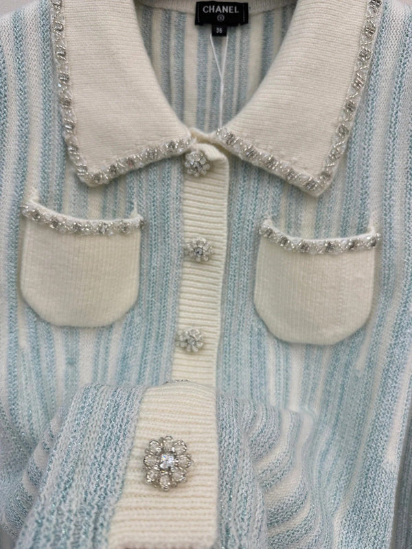 CC 2026 Striped Cardigan Blue White Wool 424700