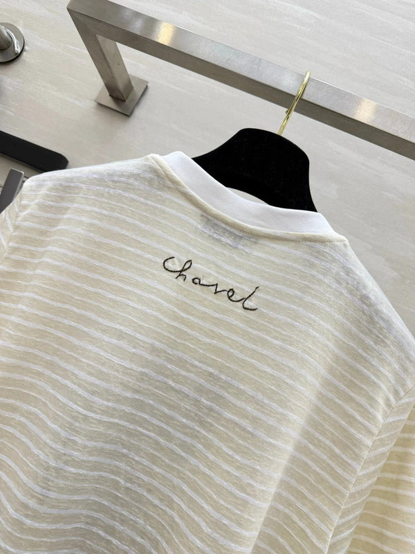 CC 2026 Striped Print Short-Sleeve T-Shirt Cream Blue Green Cotton