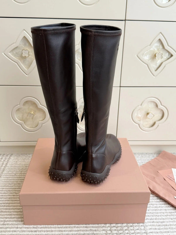 Miu 2026 Retro Sporty High-Top Stretch Boots Sheepskin 955678