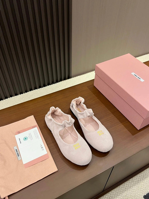 Miumiu 2026 Ruches Mary Jane Flats Suede 957361