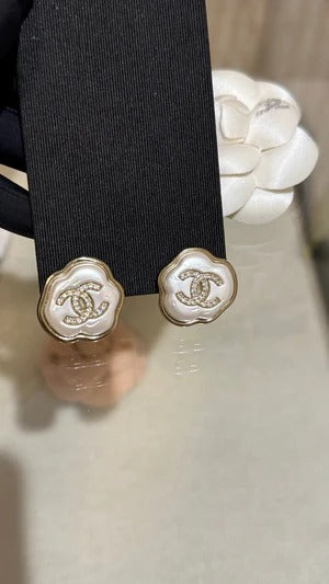 CC Cloud Resin Light Gold Full Diamond Double C Stud Earrings