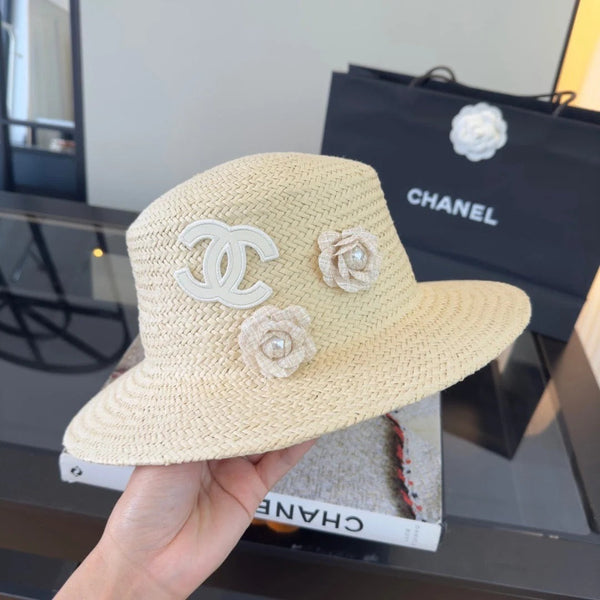 CC Straw Hat with Flower Logo 379510
