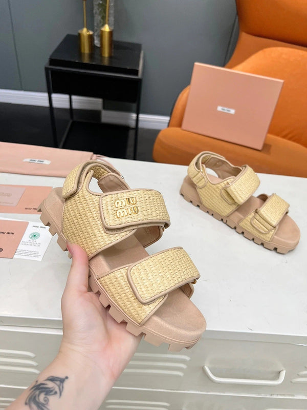 Miu 2026 Velcro Sandals Raffia Fiber 935597