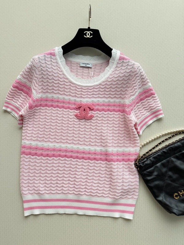 CC 2026 Striped Short-sleeved Shirt Pink White Wool