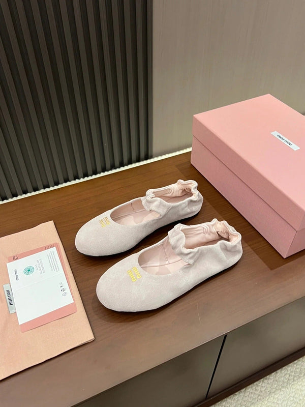 Miumiu 2026 Ruches Mary Jane Flats Suede 957361