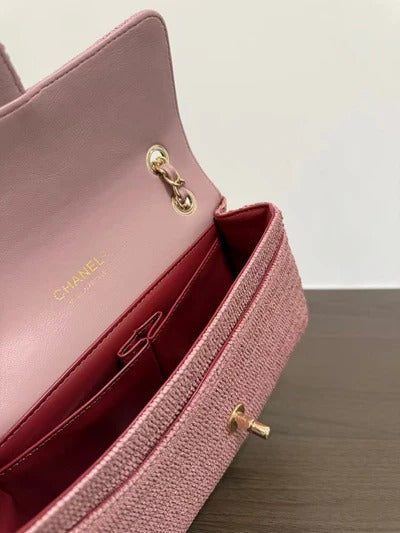 Chanel 2026 Classic Flap Bag 25cm Pink Tweed Fabric Leather