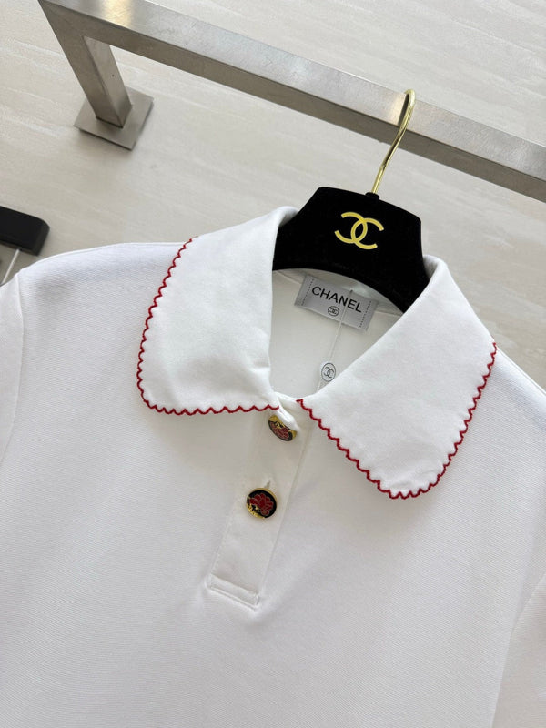 CC 2026 Red-Trimmed Peter Pan Collar Polo Short-Sleeve White Cotton 666394