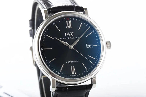 IWC Portofino 40mm Black Dial Steel Case Black Leather Strap
