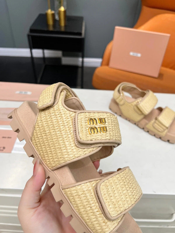 Miu 2026 Velcro Sandals Raffia Fiber 935597
