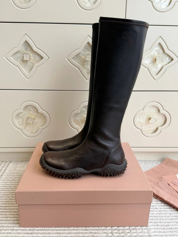Miu 2026 Retro Sporty High-Top Stretch Boots Sheepskin 955678