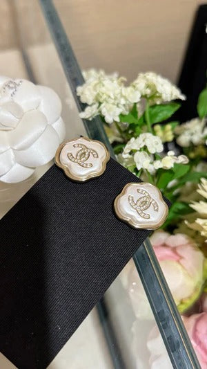 CC Cloud Resin Light Gold Full Diamond Double C Stud Earrings