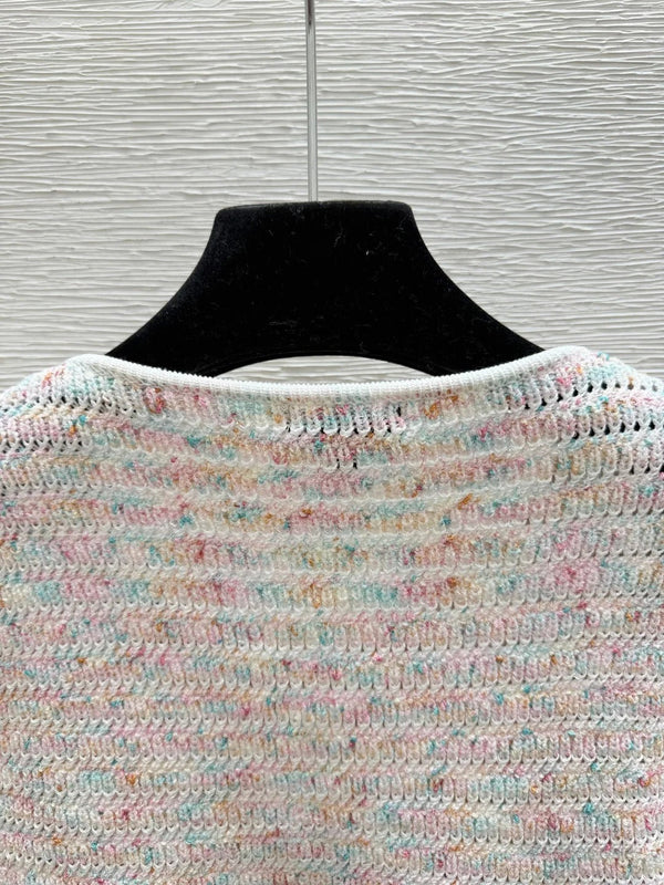 Chanel 2026 Round Neck Knitted Long Sleeve Cardigan Light Pink Wool 244668