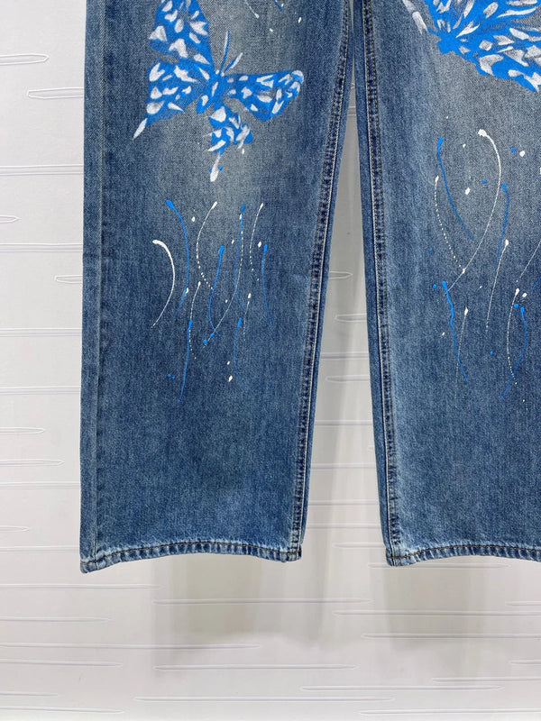CC 2026 Blue Butterfly Straight-leg Jeans Cotton 402512