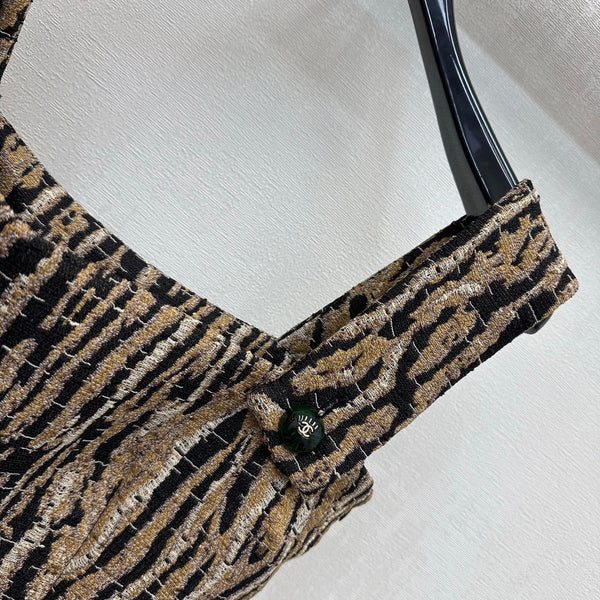 CC 2026 Tiger-print Suspender Dress Black Beige Cotton 418540