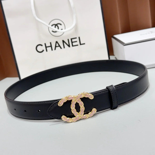 CC 2026 Double CC Crystal Buckle Belt 30mm Cowhide