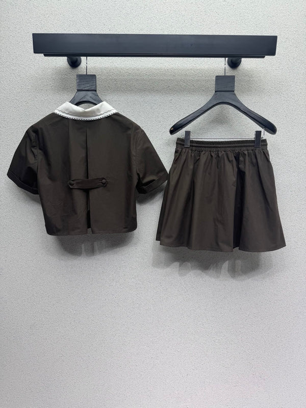 Miu 2026 Shirt And Skirt Set Brown Cotton 400922