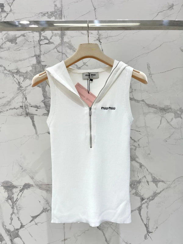 Miu 2026 Hooded Zipper Tank Top Tencel 636581