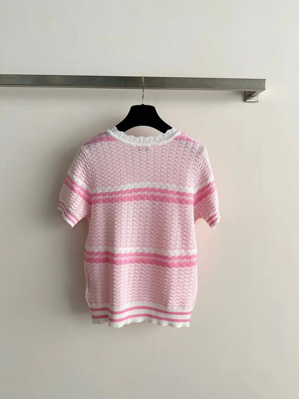 CC 2026 Striped Short-sleeved Shirt Pink White Wool