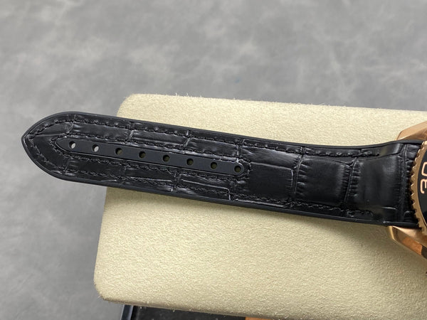 Omega Seamaster 46mm Black Dial Pink Gold Case Crocodile Leather