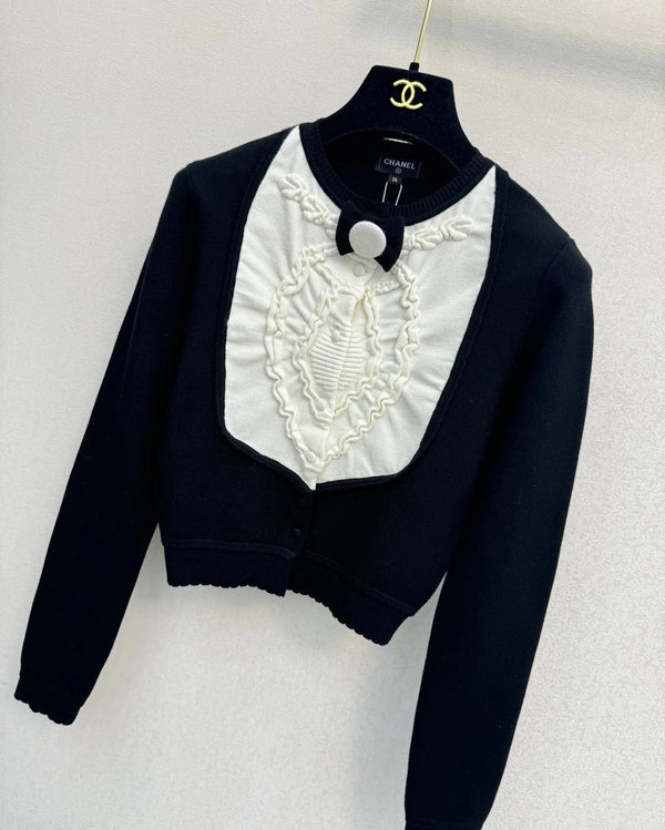 CC 2026 Button-down Cardigan Black Mix White Wool 424703