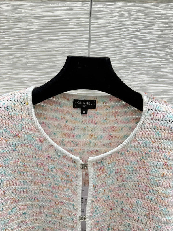 Chanel 2026 Round Neck Knitted Long Sleeve Cardigan Light Pink Wool 244668
