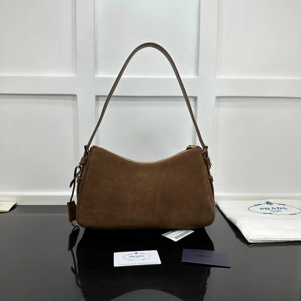 Prad 2026 Aimee Shoulder Bag Brown Suede Calfskin