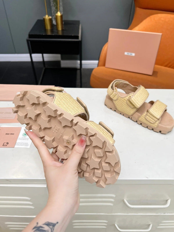Miu 2026 Velcro Sandals Raffia Fiber 935597