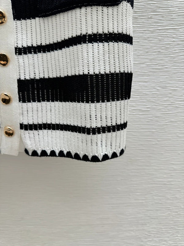 Chanel 2026 Striped Collared Knitted Short-Sleeve Cardigan 170591