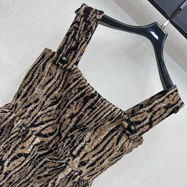 CC 2026 Tiger-print Suspender Dress Black Beige Cotton 418540