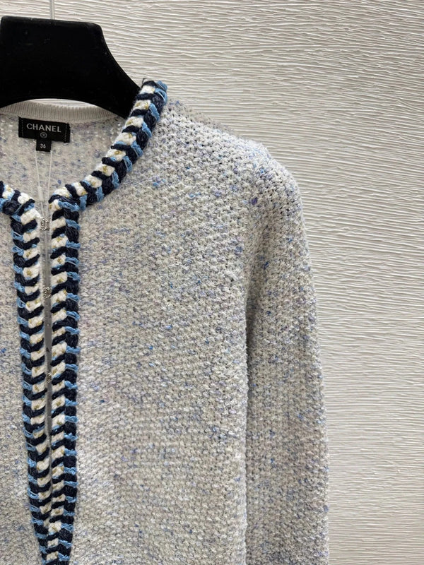 Chanel 2026 Knitted Long Sleeve Cardigan Grey mix Blue Wool 244662